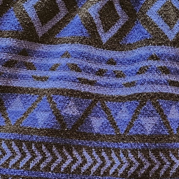 T/O Sweater Knit Dress XL Blue Black Geometric Tribal Boho Y2K Fit & Flare - Picture 10 of 12